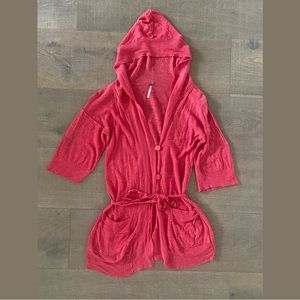 free people sheernpink hoodie hooded linen cardigan